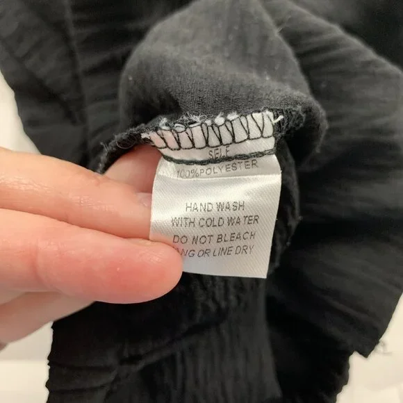 Solai Black Textured Crepe Pull On Wide Leg Pant M - Picture 4 of 7